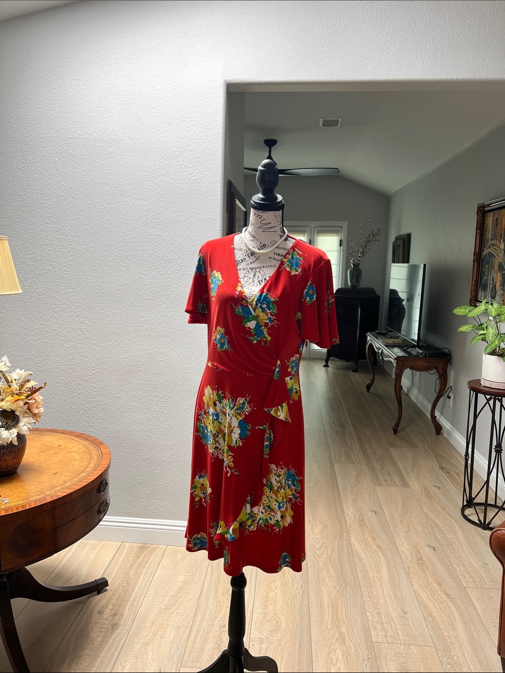 Ralph Lauren Red Floral Wrap-Style Midi Dress